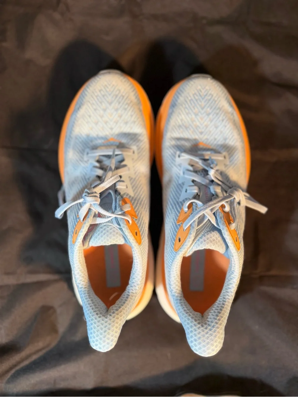Hoka Women’s Clifton 9 Light AiryBlue with Orange Accents Athletic Running Shoes - Picture 5 of 7